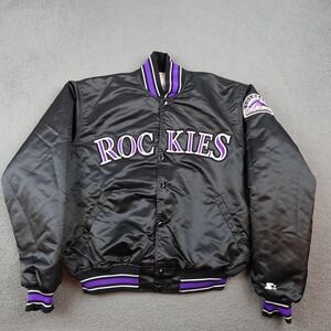 Vintage Colorado Rockies Jacket Mens XL Black MLB Baseball Starter Satin 90s